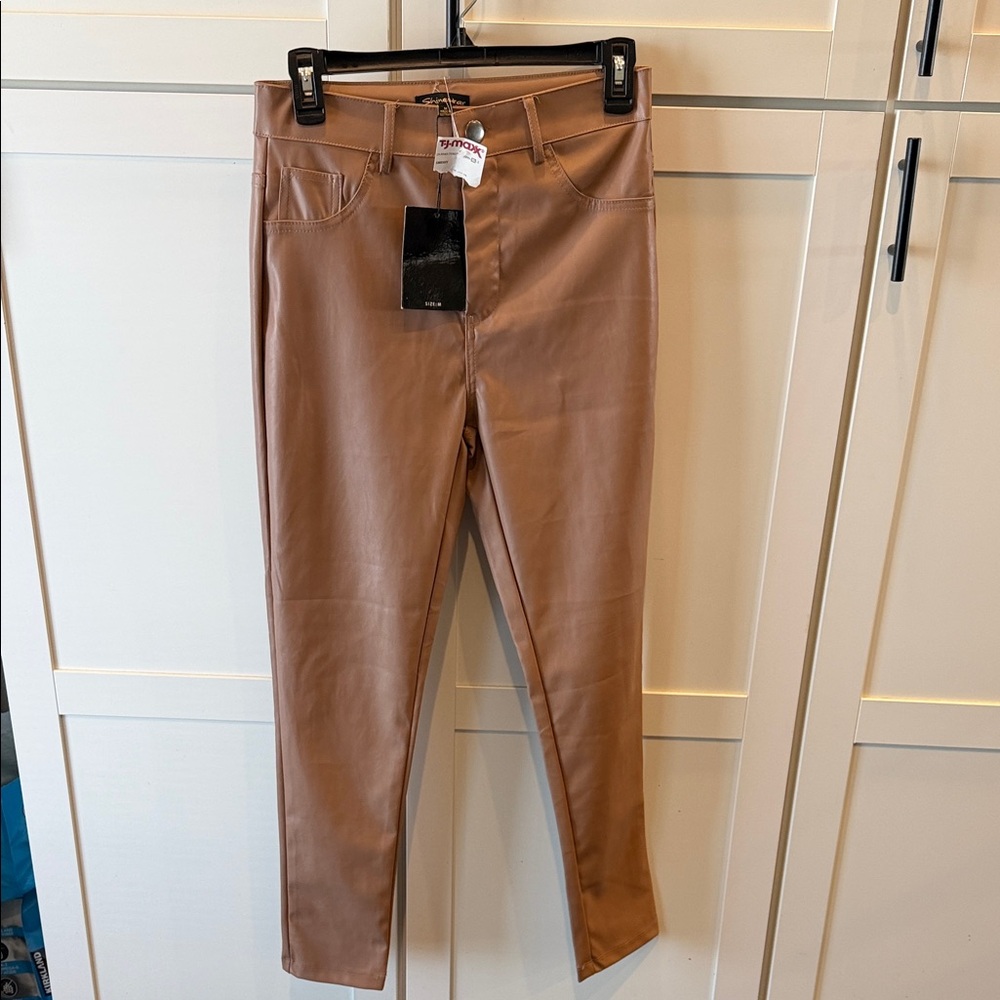Shinestar Vegan Leather Pants in Tan